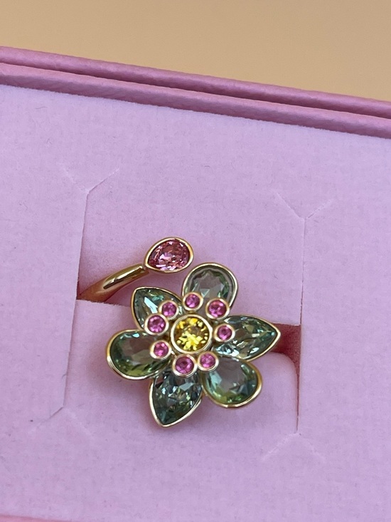Swarovski Jewelry - Swarovski Gold Tone Crystal Flower Wrap Ring Pink Green w/ Original Box